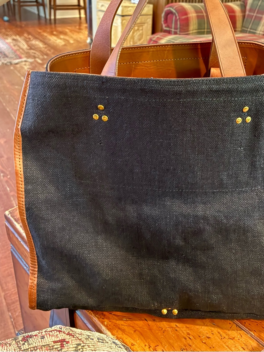 Jerome Dreyfuss Black Tote with Tan Leather Trim and Pouch - Picture 5 of 6